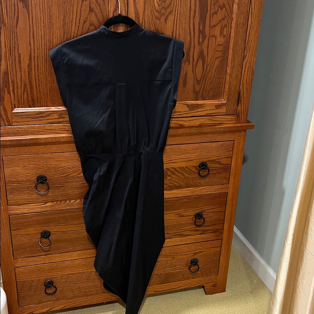 Veronica Beard Black Ruched Assymetric Button Shirtdress - Picture 8 of 12
